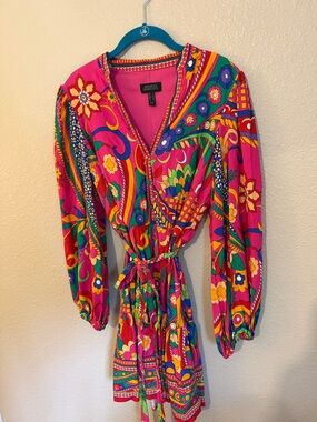Adrianna Papell Vibrant Pink Floral Print dress with tie